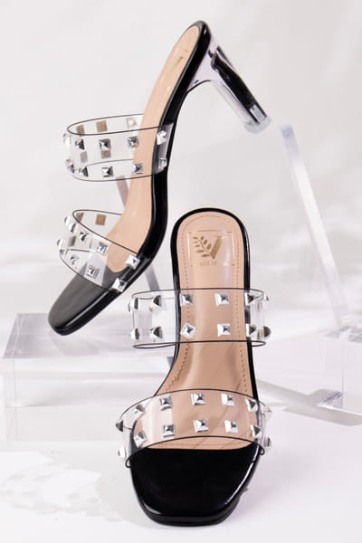 Black stud embellished heels