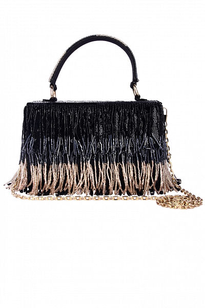 Black tassels embellished clutch