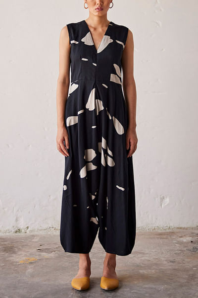 Black terracotta print cotton jumpsuit
