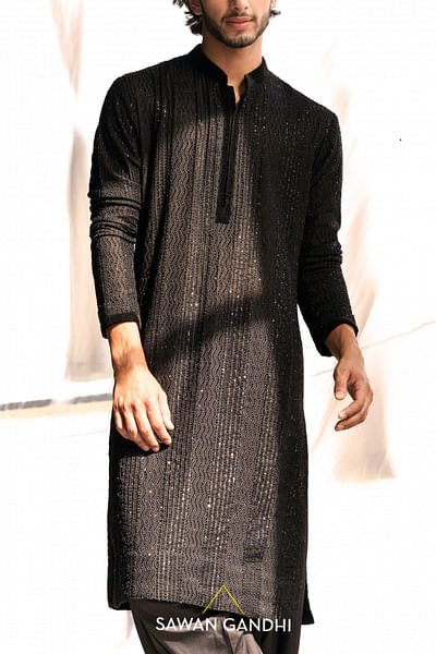 Black thread and cutdana work kurta set