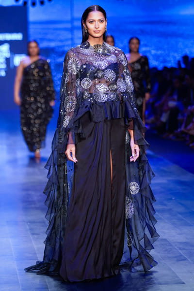 Nachiket Barve Black thread embroidered cape set NABAPR2307