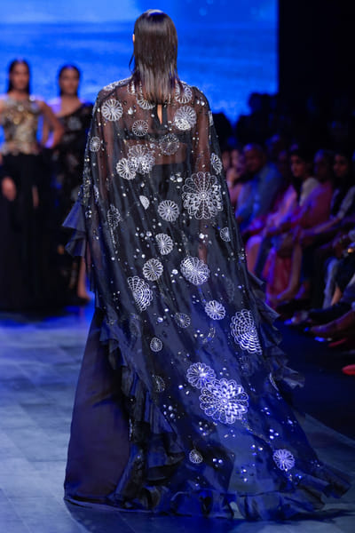 Nachiket Barve Black thread embroidered cape set NABAPR2307
