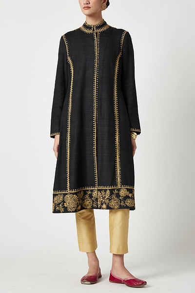 Black thread embroidery jacket and pants
