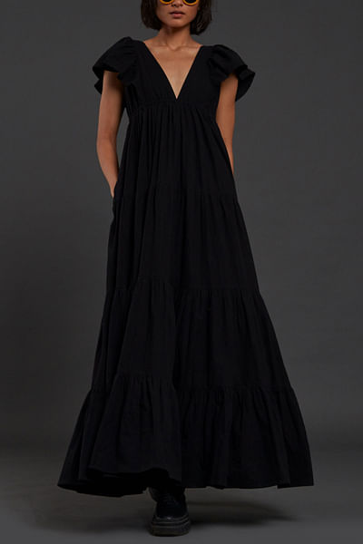 Black tiered cotton dress
