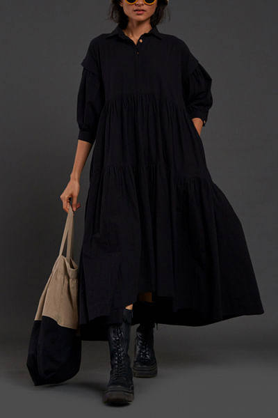 Black tiered shirt dress
