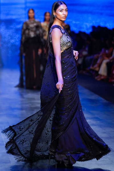 Nachiket Barve Black tonal sequin embellished sari set NABAPR2309