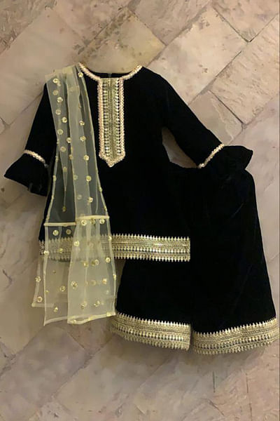 Black velvet kurta and palazzos