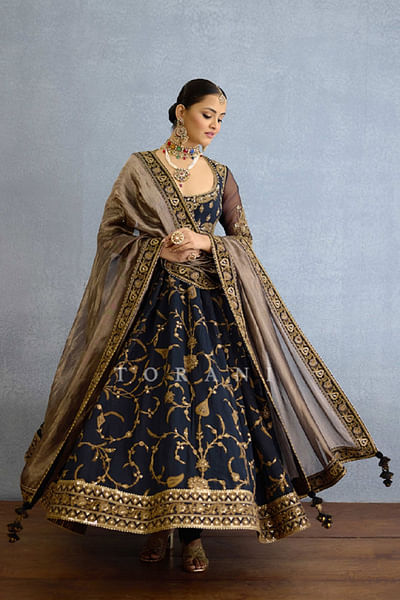 Black zari and dori embroidered anarkali set