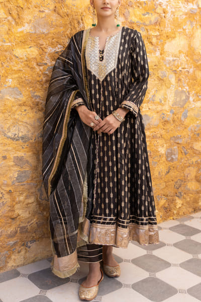 Black zari embroidery anarkali set