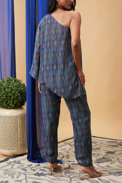 Soup by Sougat Paul Blue abstract print one-shoulder co-ords SSPNOV2318