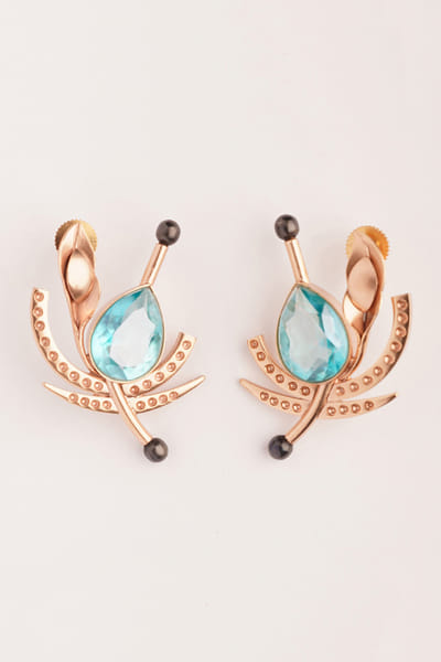 Blue and black crystal and enamel earrings