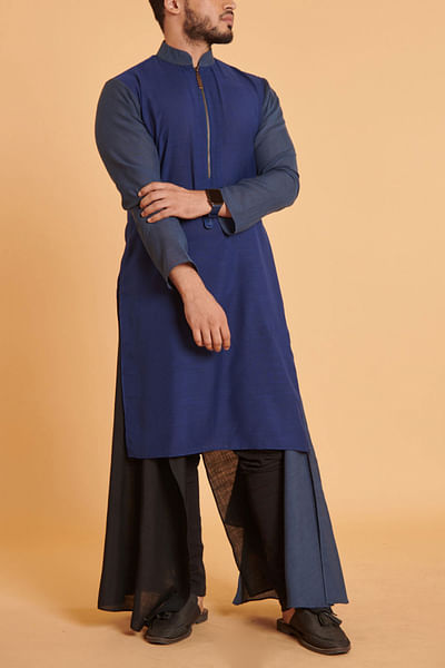 Blue and black draped kurta set