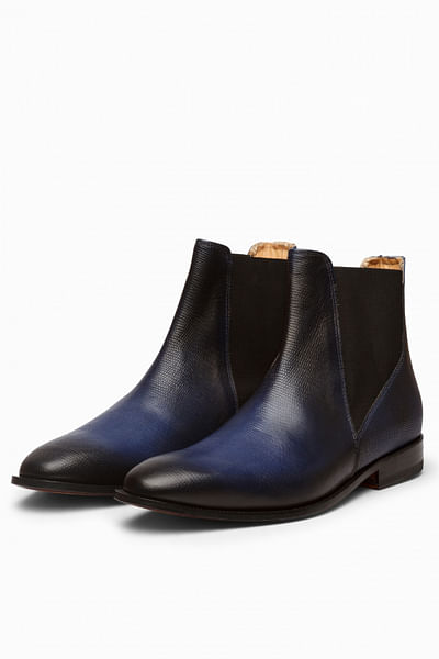 Blue and black ombre textured Chelsea leather boots