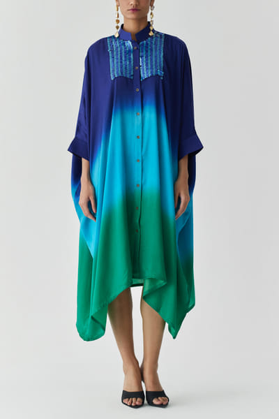 Blue and green ombre sequin embroidery dress