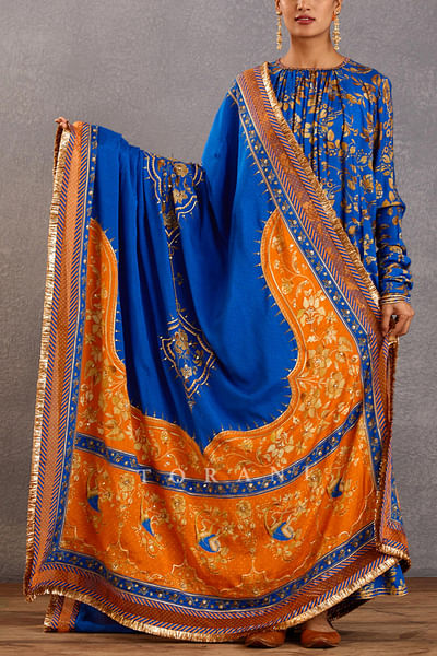 Blue and orange bhagalpuri printed doshala