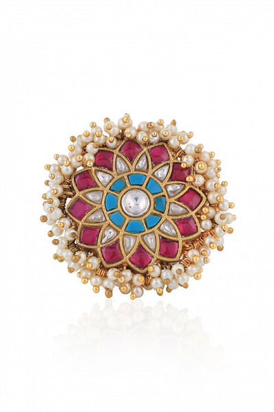 Blue and pink jadtar ring