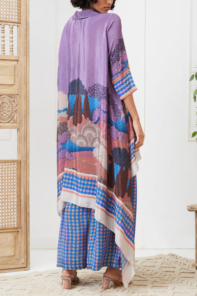 Soup by Sougat Paul Blue and purple leaf and scallop print co-ords SSPNOV23DP221