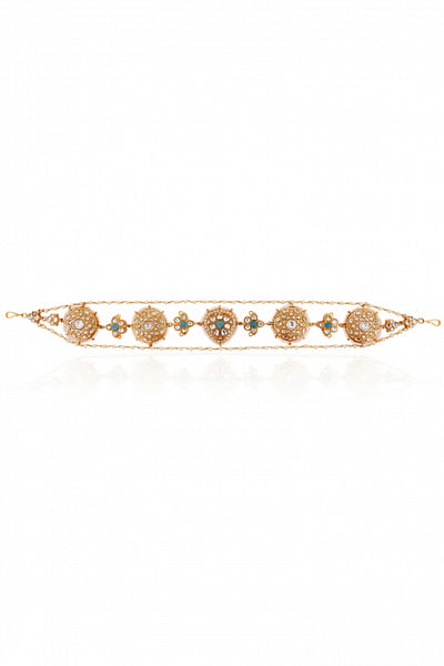 Blue and white jadtar stone hairband
