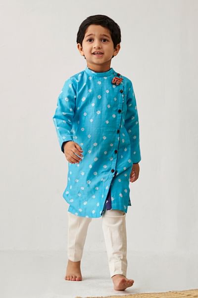 Blue bandhani print kurta set