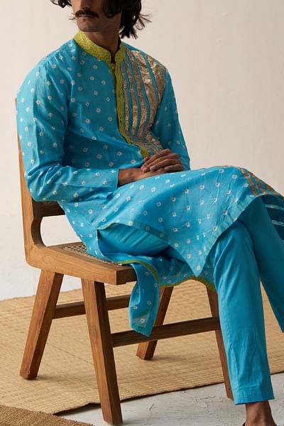 Blue bandhani print kurta set