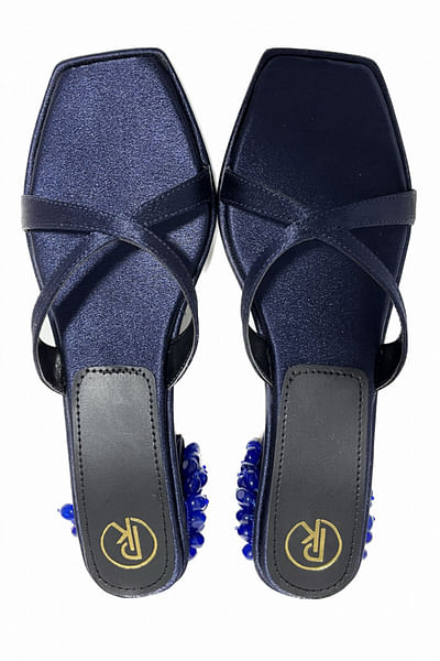 Blue bead embellished block heels