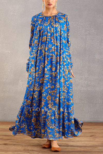 Blue bhagalpuri print maxi dress
