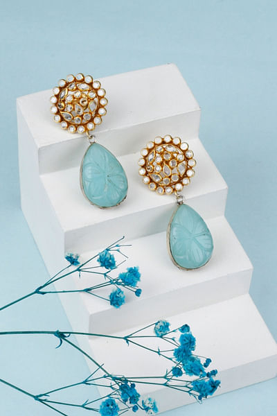 Blue carved stone drop earrings