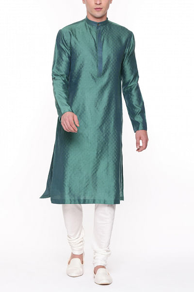 Blue cotton silk jacquard woven kurta set