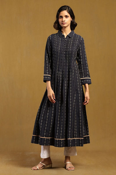 Blue cotton yarn dyed kurta