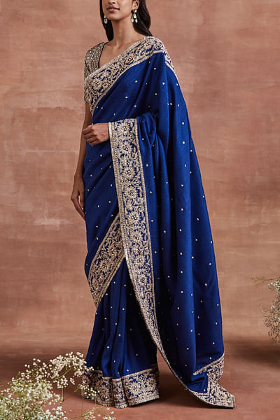 Blue dori and sequin embroidery sari set