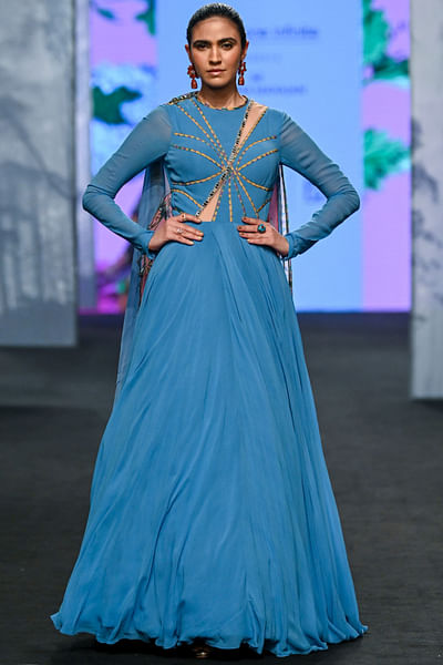 Blue embellished anarkali set