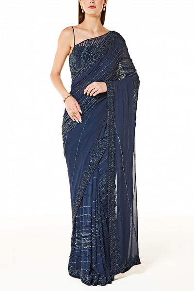 Blue embellished sari set