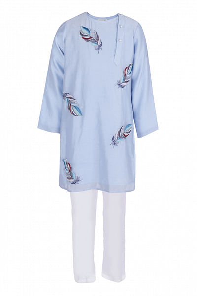 Blue feather embroidered kurta set