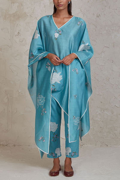 Blue floral applique kaftan set