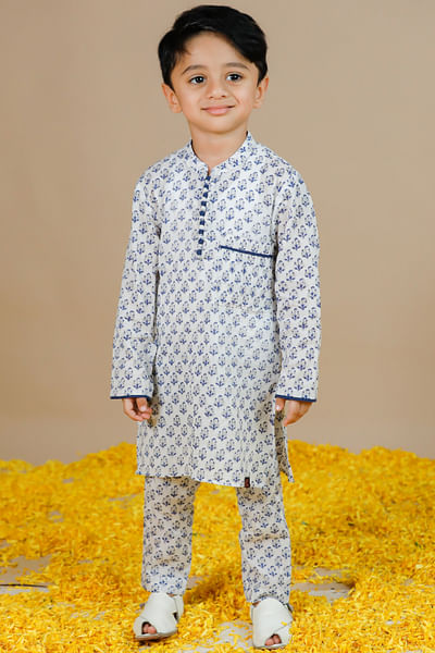 Blue floral block print kurta set