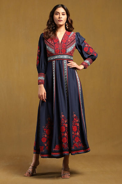 Blue floral embroidered dress