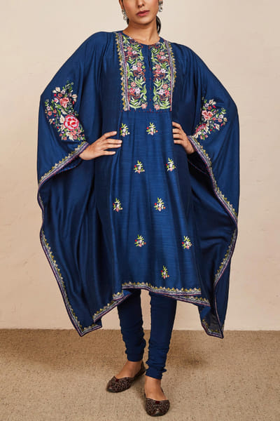 Blue floral embroidered kaftan set