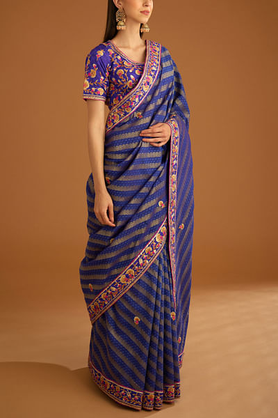 Blue floral gota embroidered sari set