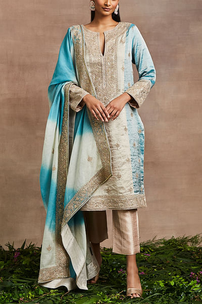 Blue floral motif embroidery kurta set