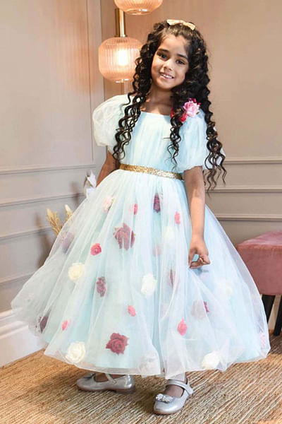 Blue floral net dress