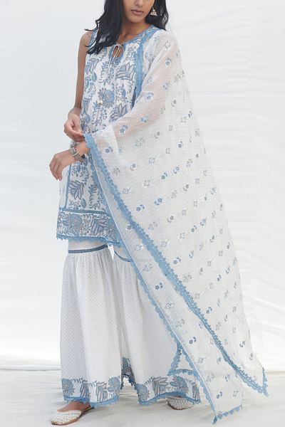 Blue floral print gharara set