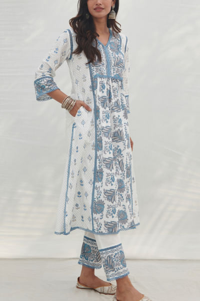 Blue floral print kurta set