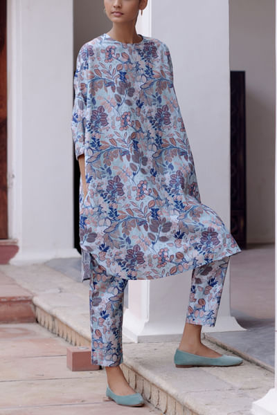 Blue floral printed co-ord kurta set