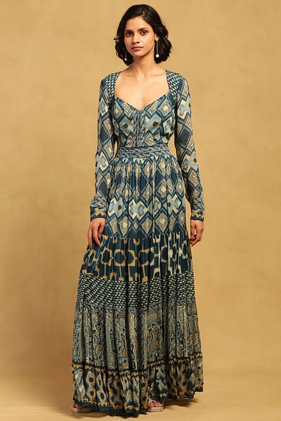 Blue geometric printed maxi dress