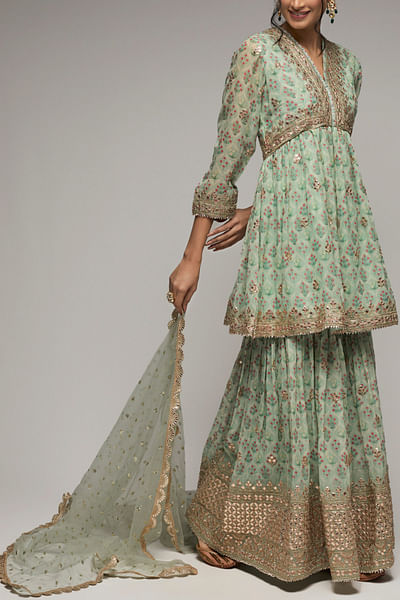 Blue gota accented sharara set