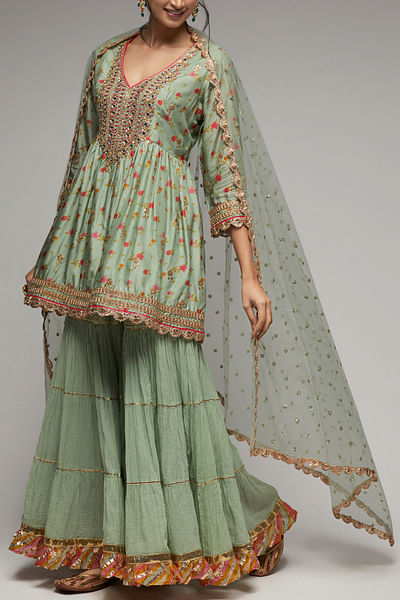 Blue gota embellished sharara set