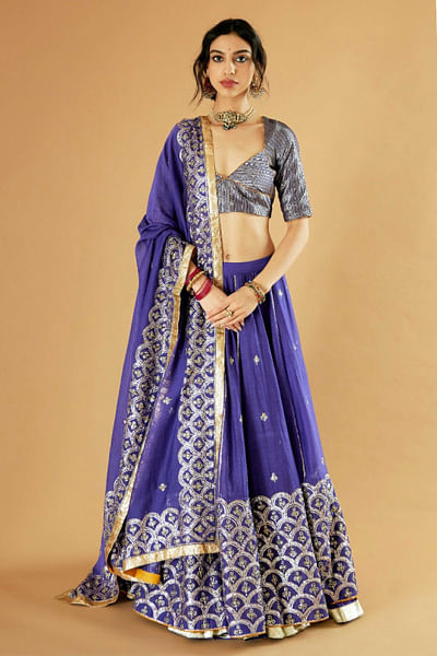 Blue gota embroidered lehenga set