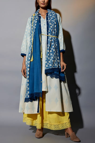 Blue hand block printed overlay set