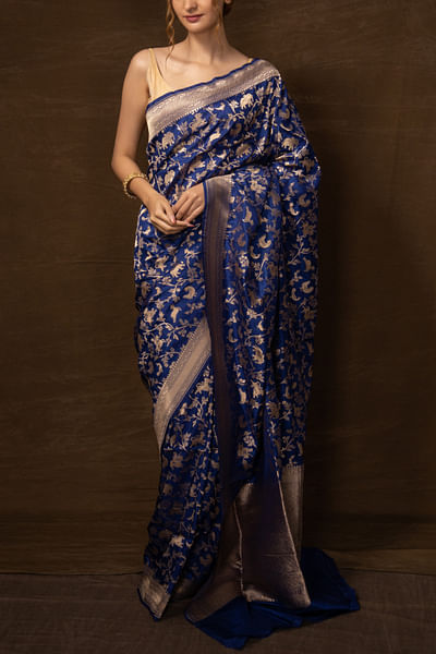 Blue handwoven banarasi sari