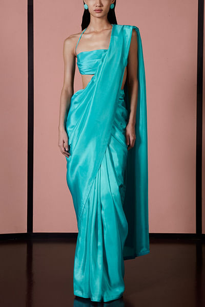 Blue handwoven silk saree set